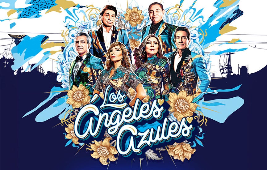 colorful illustration of the band members in Los Angeles Azules